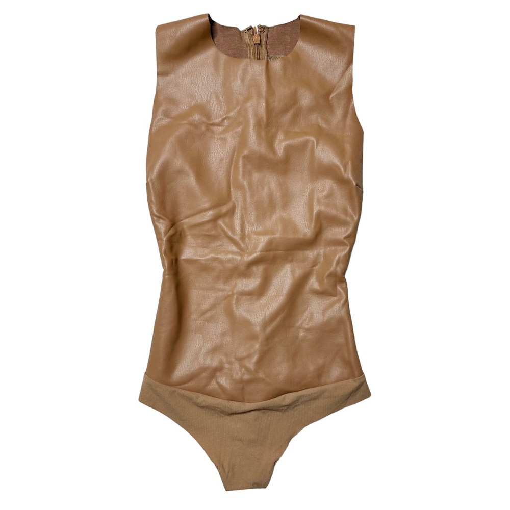NWT Skims Rare Faux Leather Crew Neck Sleeveless Bodysuit in Sienna Women’s XS